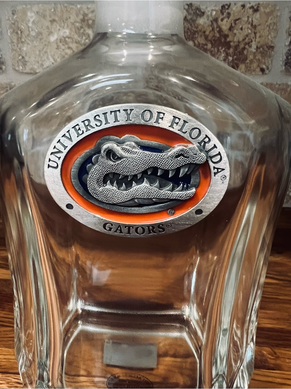 Heritage University of Florida Glass Decanter with Orange and Blue Logo